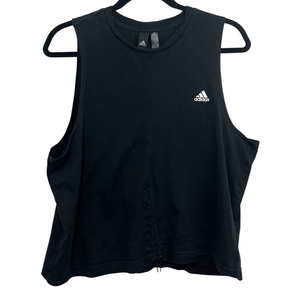 Adidas Shirt XL Black Tank Top Sleeveless Cinch Front Tee Activewear Sportswear